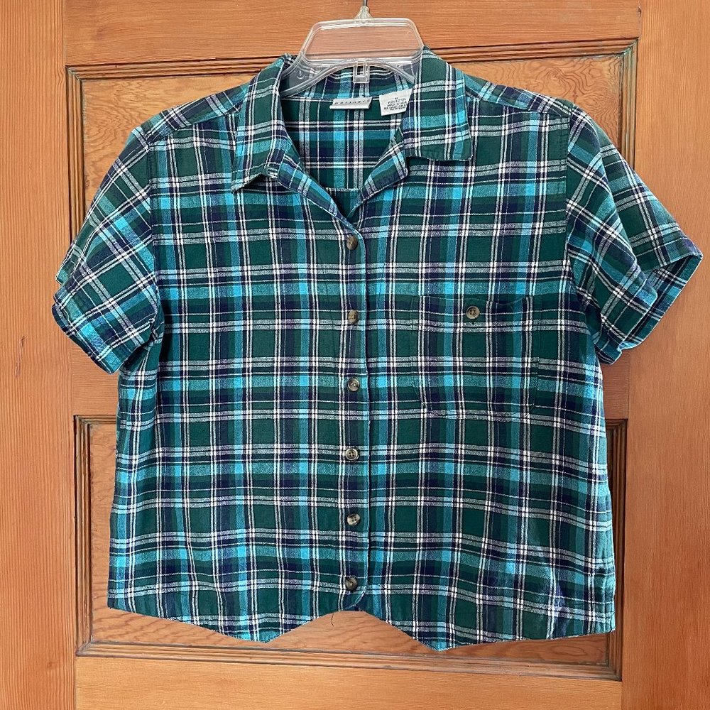 Vintage Button Down Short Sleeve Blouse Cotton Sz M